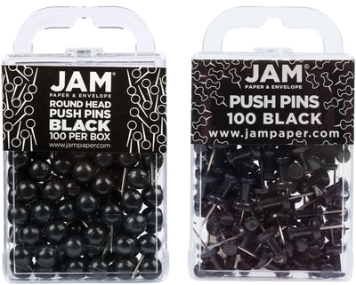 Black Round & Standard Pushpins - 2 Packs of 100