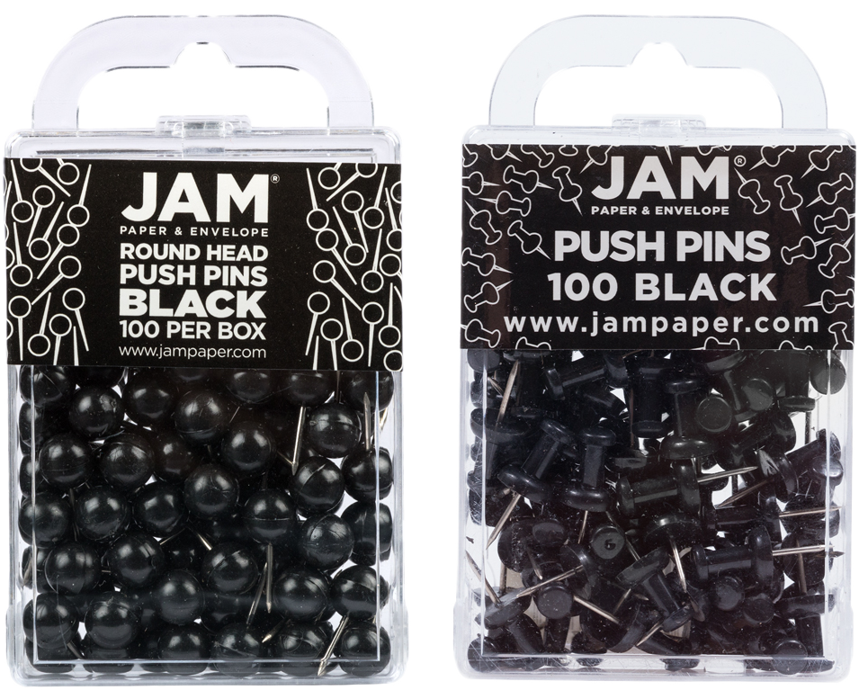 Black Round & Standard Pushpins - 2 Packs of 100