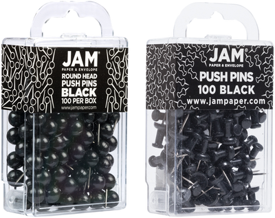 Black Round & Standard Pushpins - 2 Packs of 100