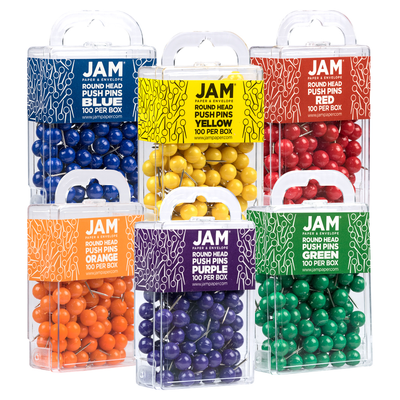 Primary Assorted Round Pushpins - 6 Packs of 100