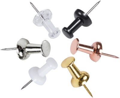 Business Assorted Standard Pushpins - 6 Packs of 100