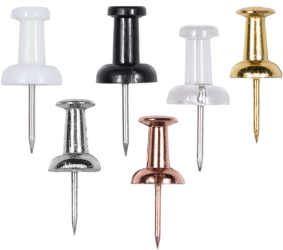 Business Assorted Standard Pushpins - 6 Packs of 100