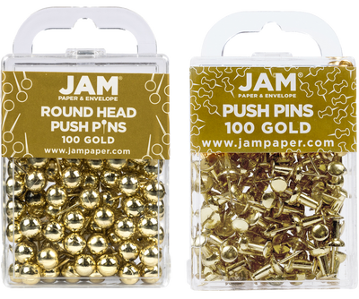 Gold Round & Standard Pushpins - 2 Packs of 100