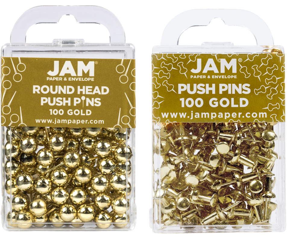 Gold Round & Standard Pushpins - 2 Packs of 100