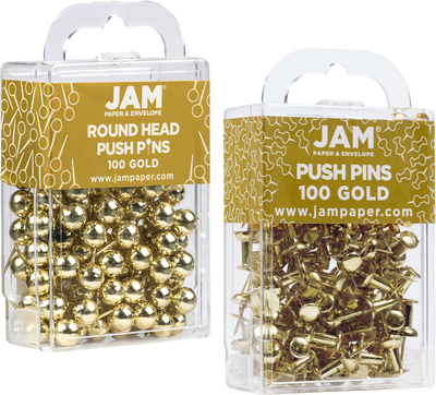 Gold Round & Standard Pushpins - 2 Packs of 100