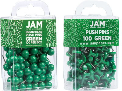 Green Round & Standard Pushpins - 2 Packs of 100
