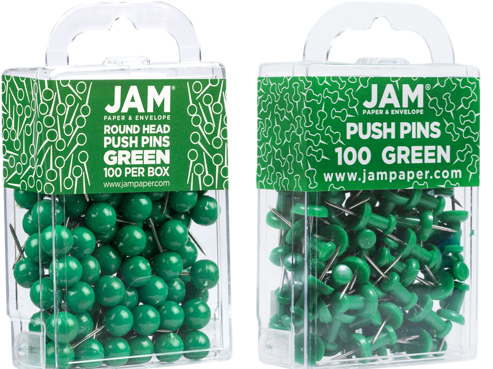 Green Round & Standard Pushpins - 2 Packs of 100