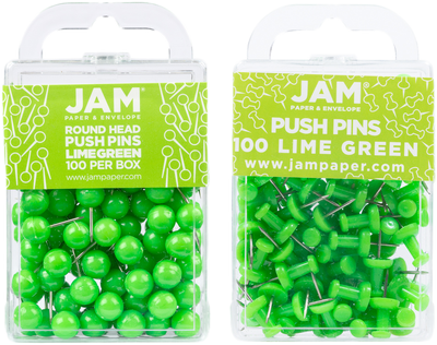 Lime Green Round & Standard Pushpins - 2 Packs of 100