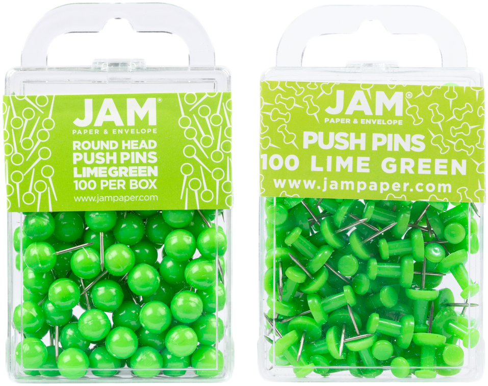 Lime Green Round & Standard Pushpins - 2 Packs of 100