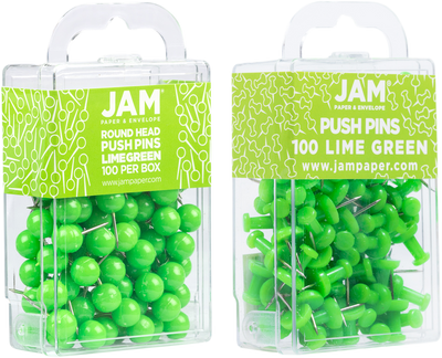 Lime Green Round & Standard Pushpins - 2 Packs of 100