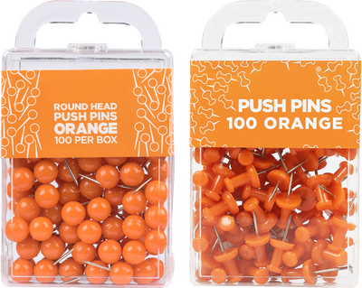 Orange Round & Standard Pushpins - 2 Packs of 100