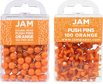 Orange Round & Standard Pushpins - 2 Packs of 100