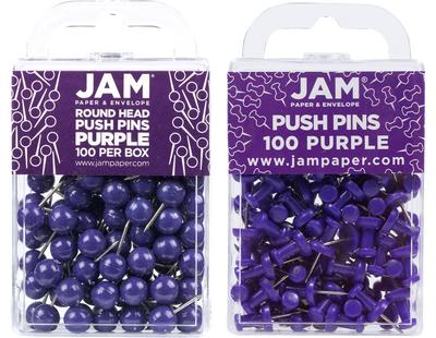 Purple Round & Standard Pushpins - 2 Packs of 100