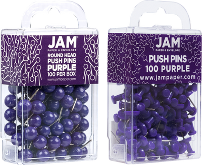Purple Round & Standard Pushpins - 2 Packs of 100