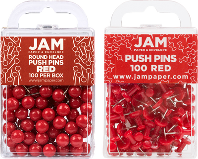 Red Round & Standard Pushpins - 2 Packs of 100