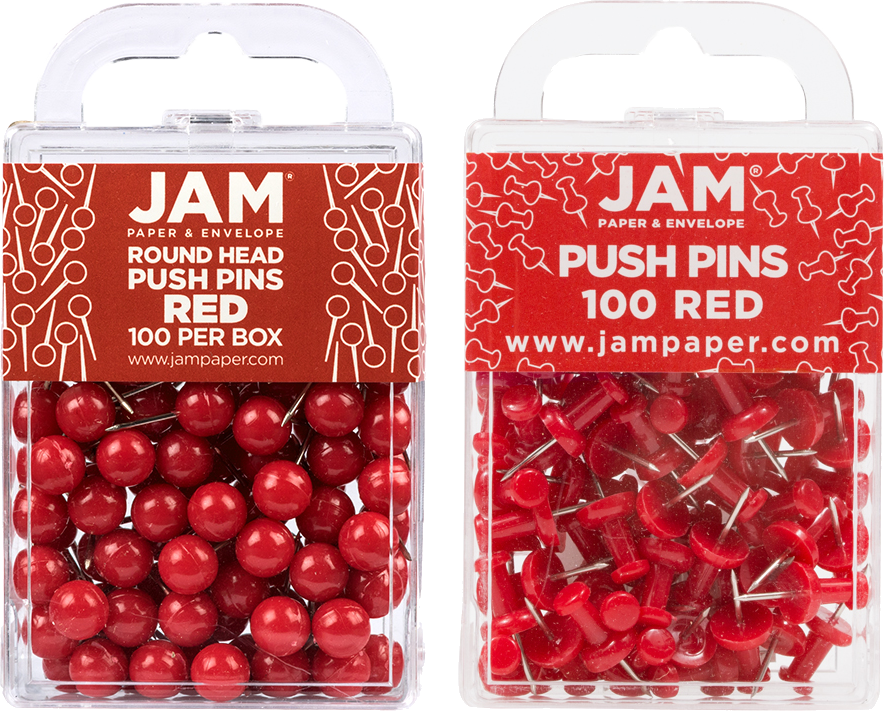 Red Round & Standard Pushpins - 2 Packs of 100