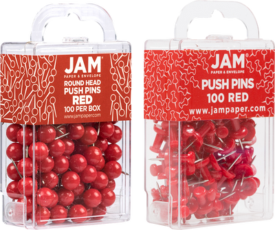 Red Round & Standard Pushpins - 2 Packs of 100