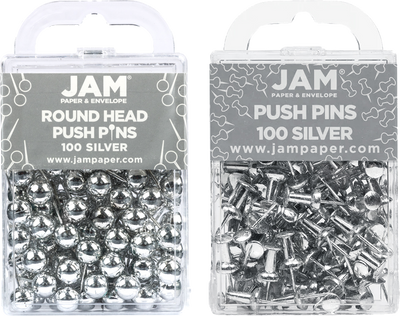 Silver Round & Standard Pushpins - 2 Packs of 100