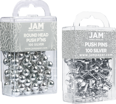 Silver Round & Standard Pushpins - 2 Packs of 100