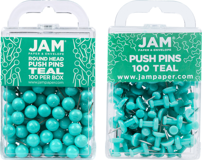 Teal Blue Round & Standard Pushpins - 2 Packs of 100