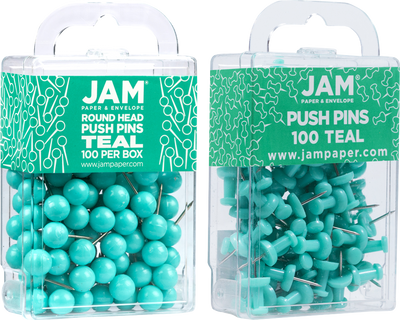 Teal Blue Round & Standard Pushpins - 2 Packs of 100
