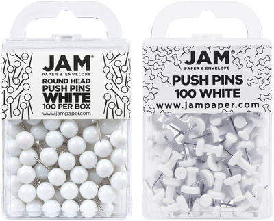 White Round & Standard Pushpins - 2 Packs of 100