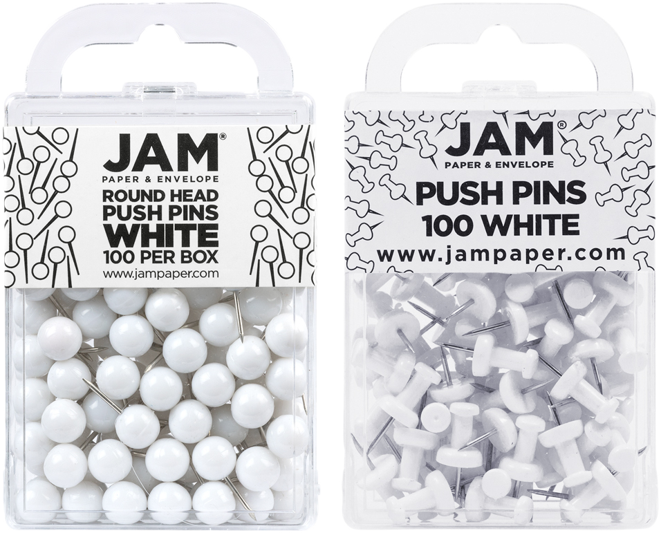 White Round & Standard Pushpins - 2 Packs of 100