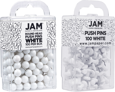 White Round & Standard Pushpins - 2 Packs of 100