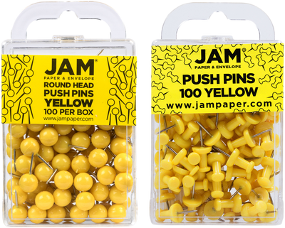 Yellow Round & Standard Pushpins - 2 Packs of 100