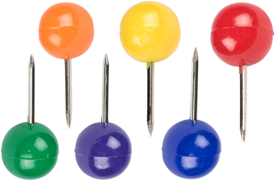 Primary Assorted Round Pushpins - 6 Packs of 100