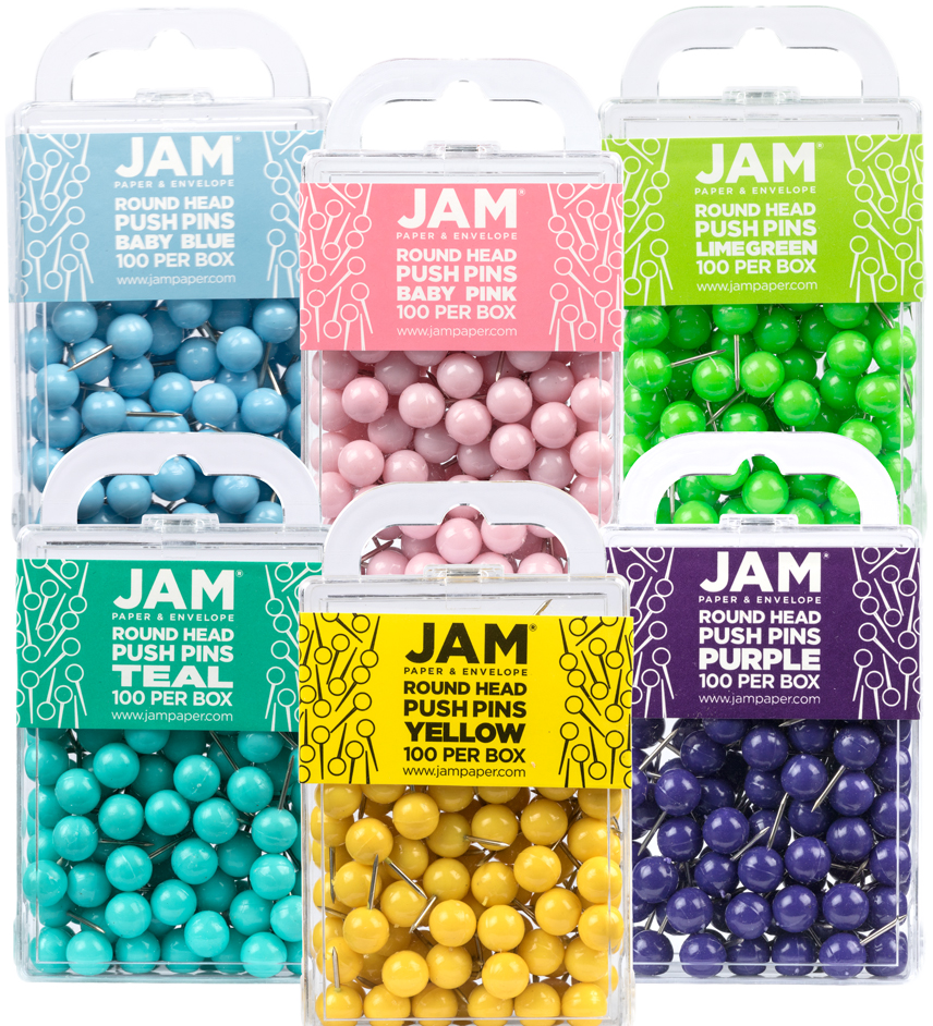 Fashion Assorted Round Pushpins - 6 Packs of 100