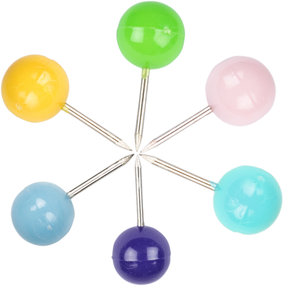 Fashion Assorted Round Pushpins - 6 Packs of 100
