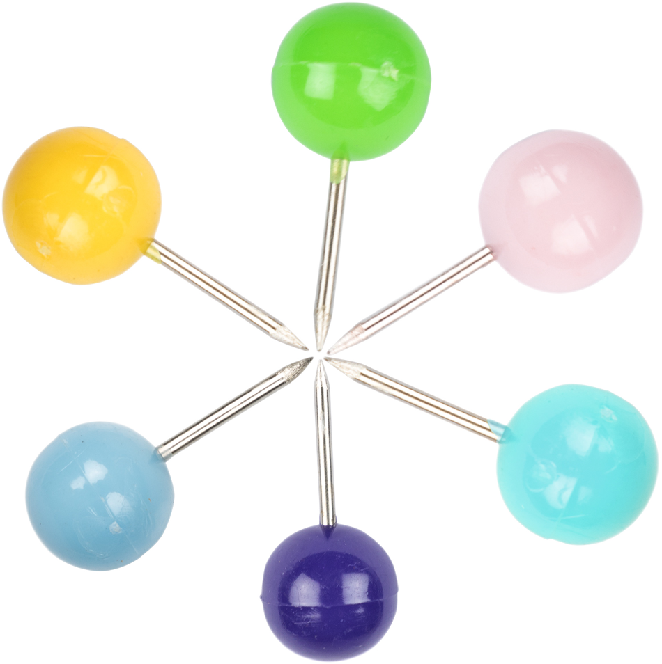 Fashion Assorted Round Pushpins - 6 Packs of 100