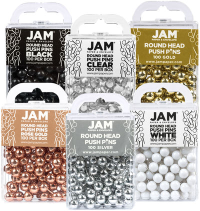Business Assorted Round Pushpins - 6 Packs of 100