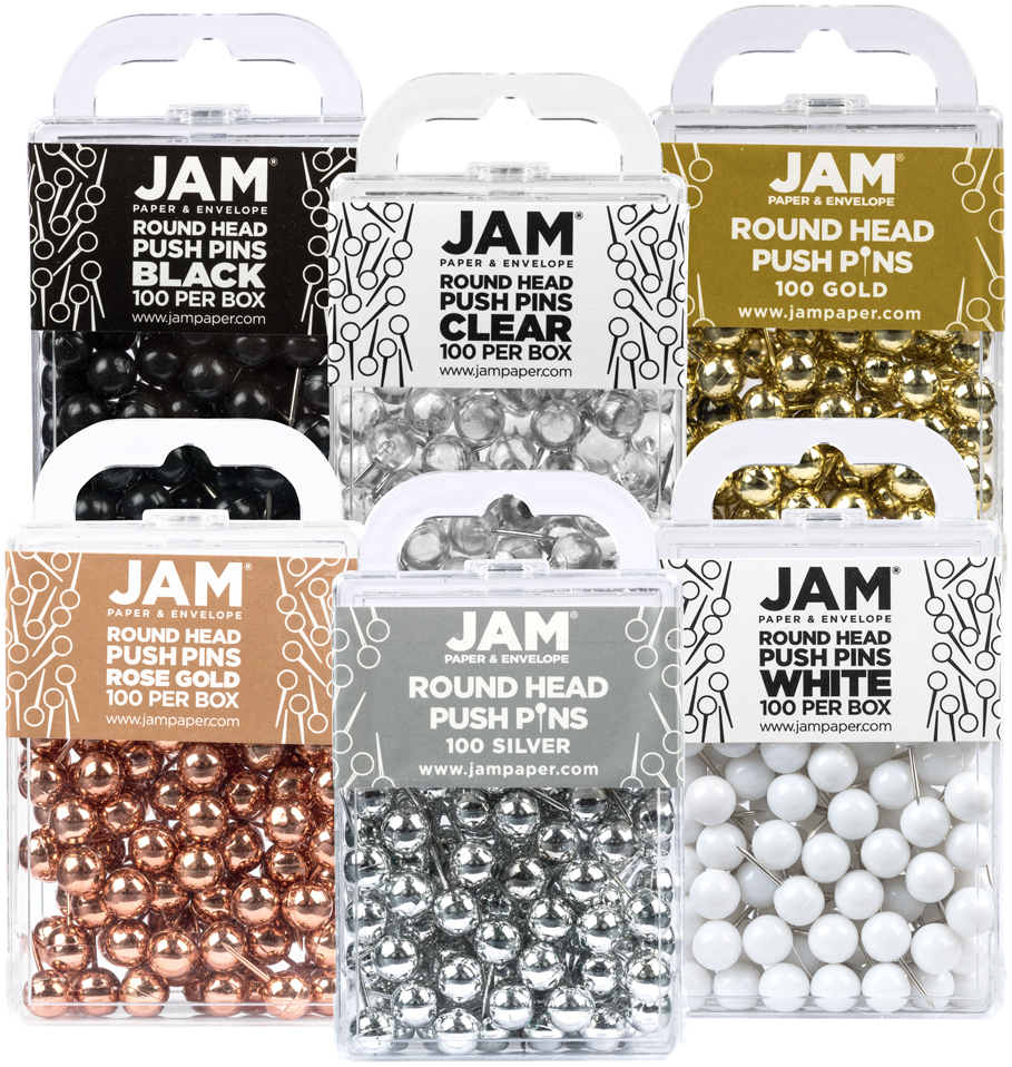 Business Assorted Round Pushpins - 6 Packs of 100