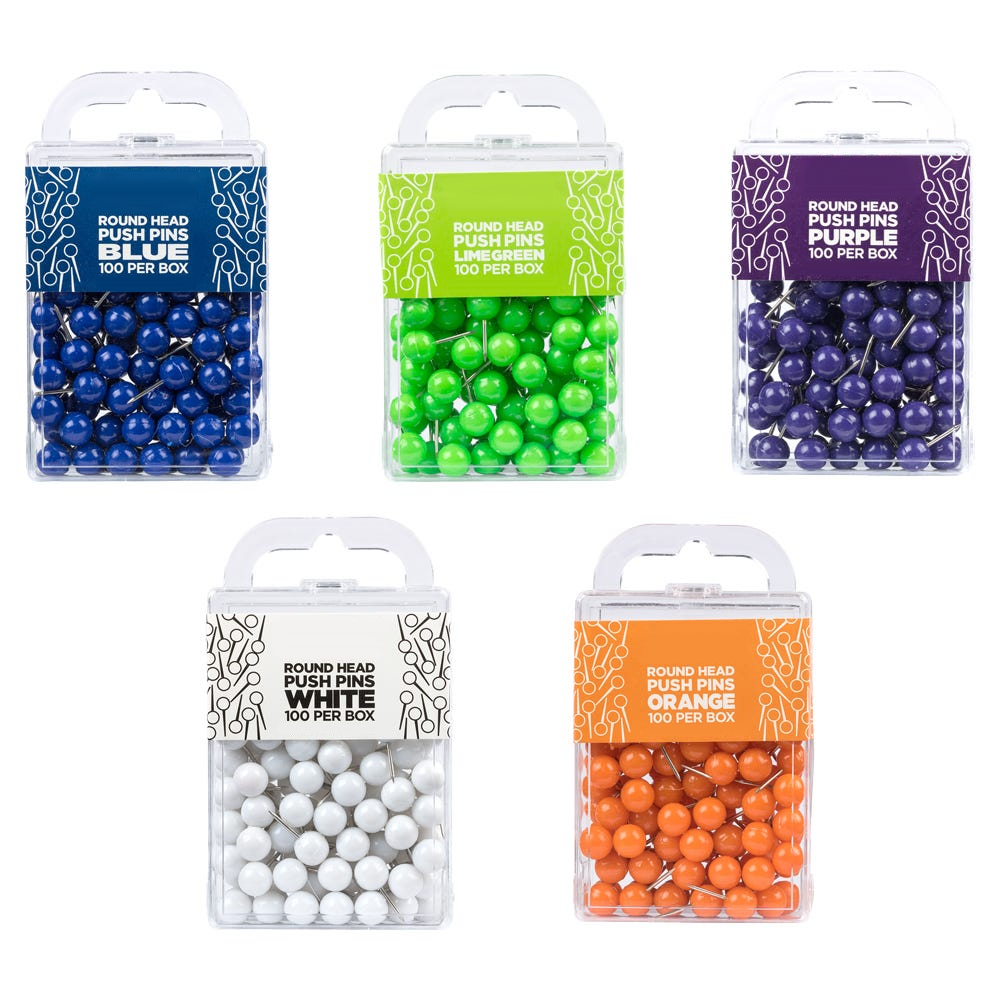 Assorted Round Pushpins - 500 Pack