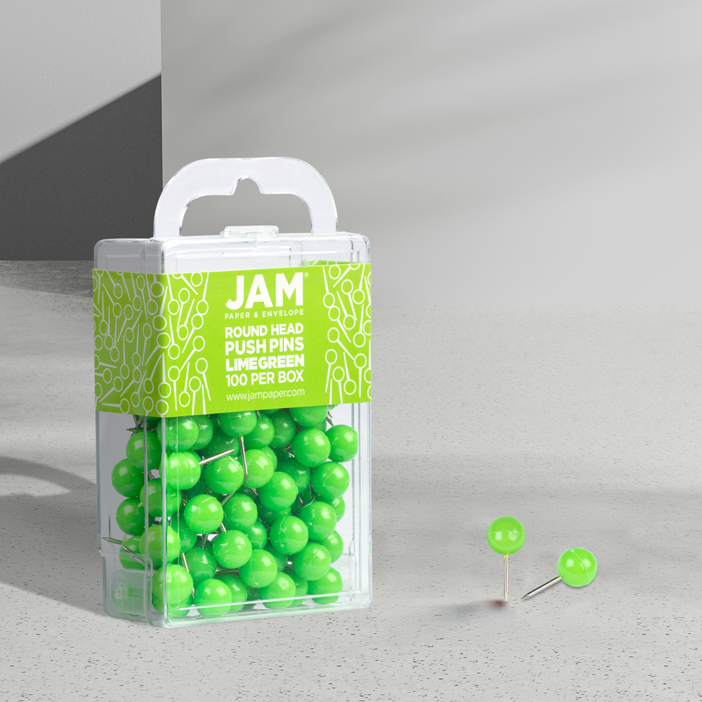 Lime Green Round Pushpins - 100 Pack