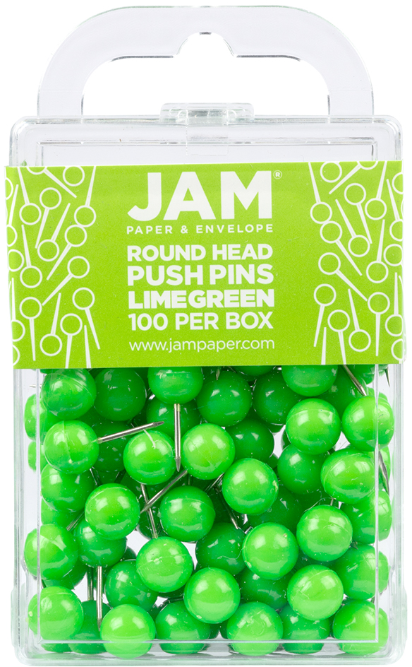 Lime Green Round Pushpins - 100 Pack