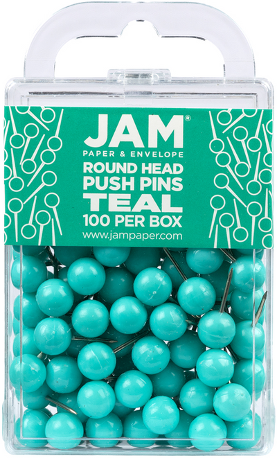 Teal Blue Round Pushpins - 100 Pack