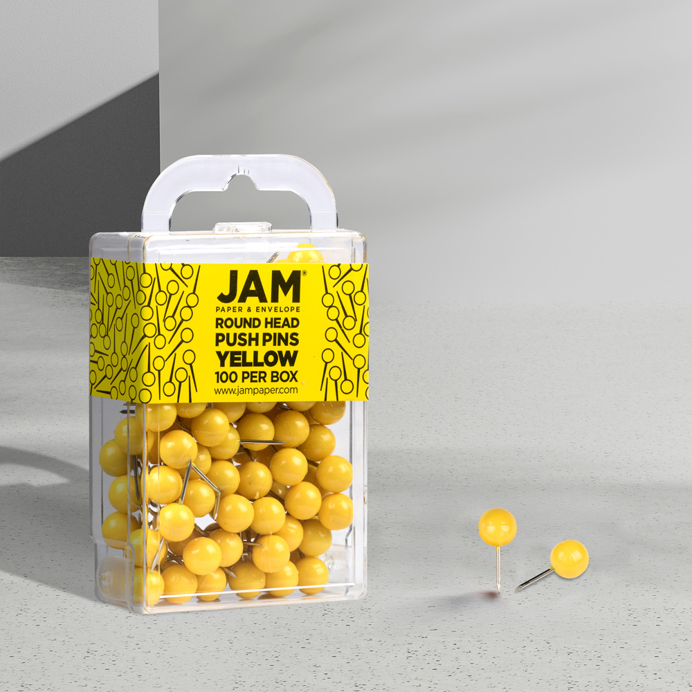 Yellow Round Pushpins - 100 Pack