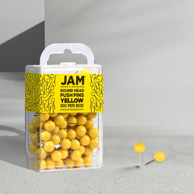 Yellow Round Pushpins - 100 Pack