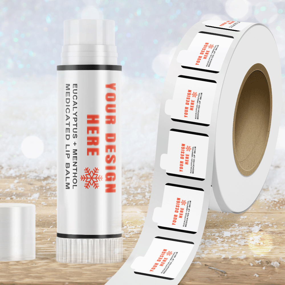 White Glossy 2 1/8 x 2 1/8 Inch Roll of Lip Balm Shaped Labels - Cosmetic