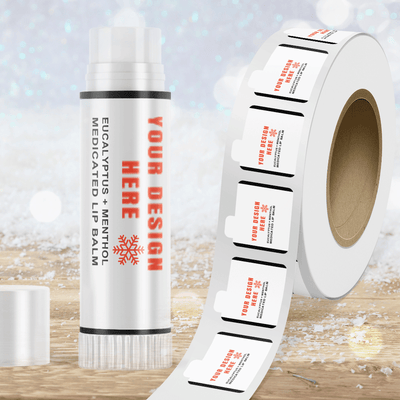 White Glossy 2 1/8 x 2 1/8 Inch Roll of Lip Balm Shaped Labels - Cosmetic