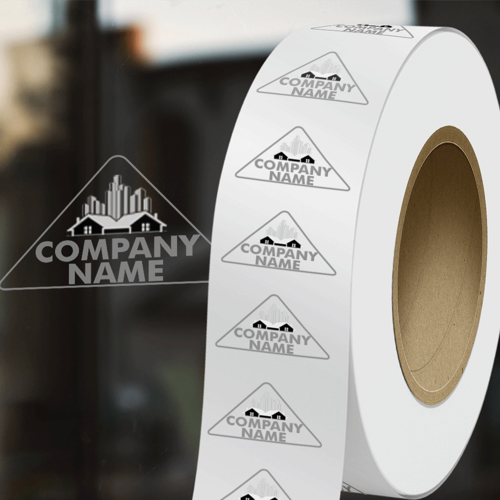Clear 1 1/4 x 2 1/2 Inch Roll of Triangle Shaped Labels - Tear Resistant with High Gloss Film Layer