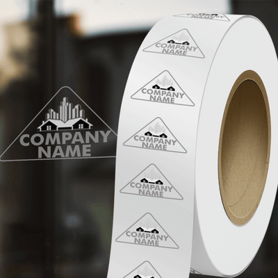 Clear 1 1/4 x 2 1/2 Inch Roll of Triangle Shaped Labels - Tear Resistant with High Gloss Film Layer