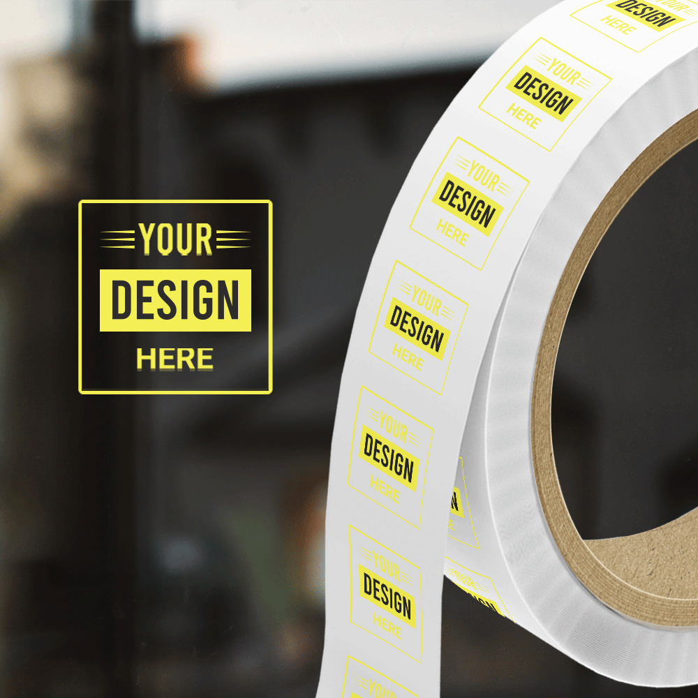 Clear 1 3/4 x 1 3/4 Inch Roll of Square Labels - Tear Resistant with High Gloss Film Layer