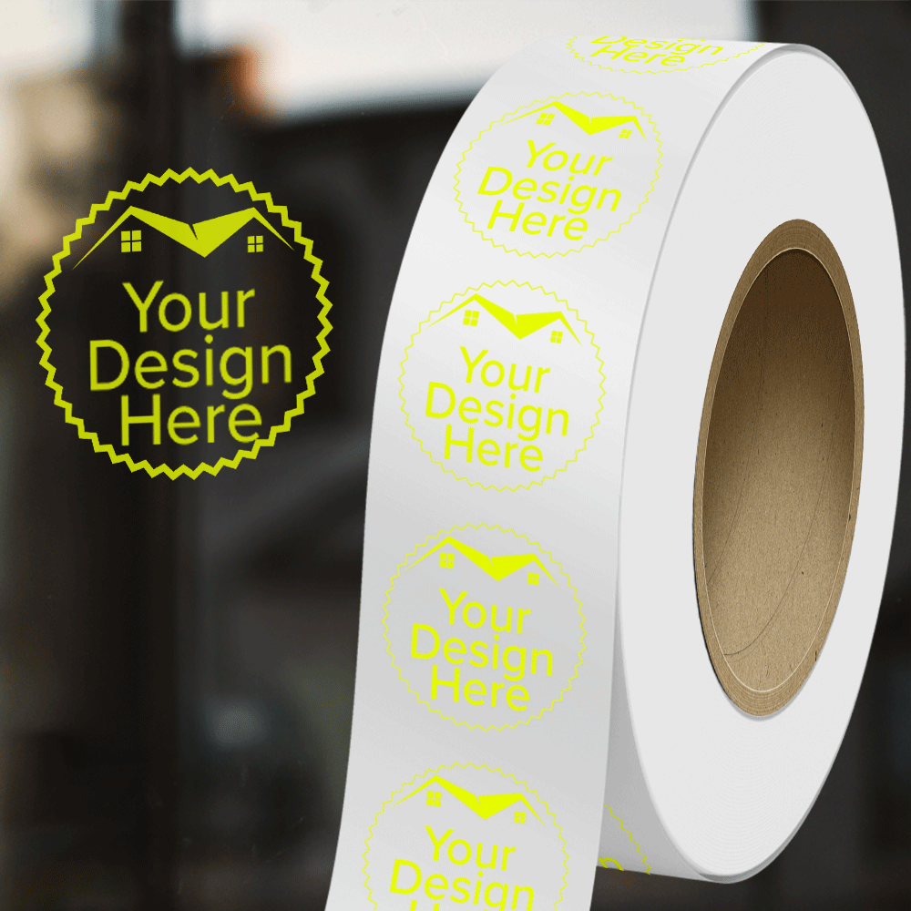Clear 1 7/8 Inch Roll of Burst Shaped Labels - Sales Certificate Tear Resistant with High Gloss Film Layer
