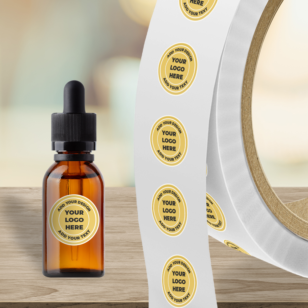 Gold Foil 1 1/4 Inch Roll of Circular Round Labels - Durable with Metallic Finish