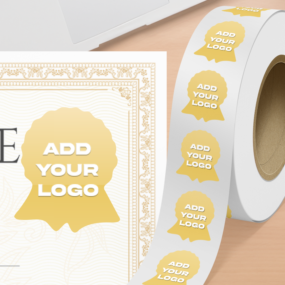 Gold Foil 1 5/8 x 2 Inch Roll of Ribbon Shaped Labels - Prize Support Awareness Durable with Metallic Finish