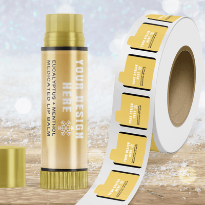 Gold Foil 2 1/8 x 2 1/8 Inch Roll of Lip Balm Shaped Labels - Cosmetic